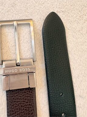 Hugo Boss Reversible Leather Belt Black / Brown Silver Buckle Sz 34